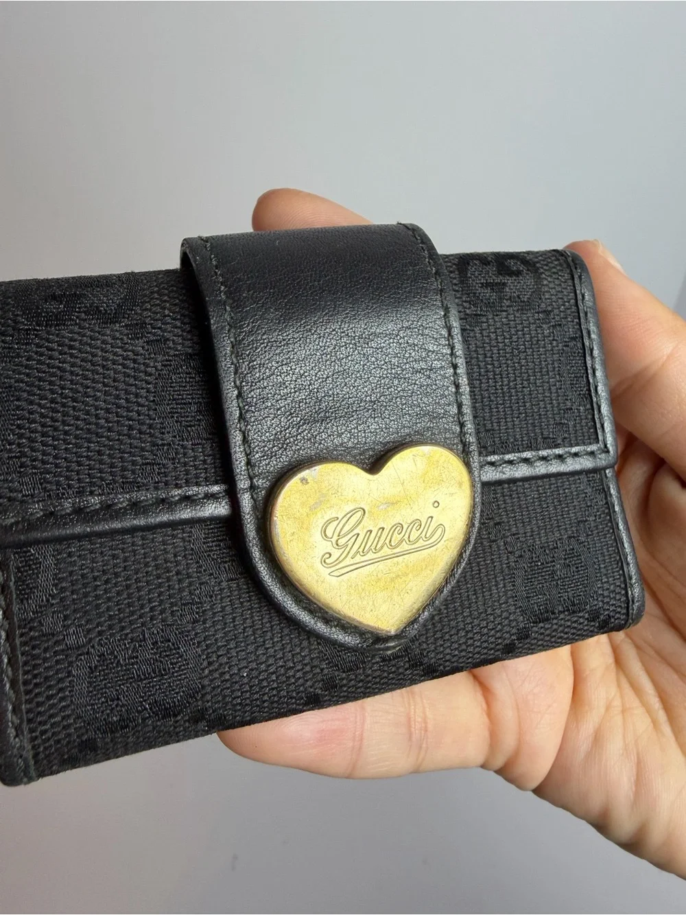 Gucci Heart Logo Monogram Canvas/Leather Key Holder Case
